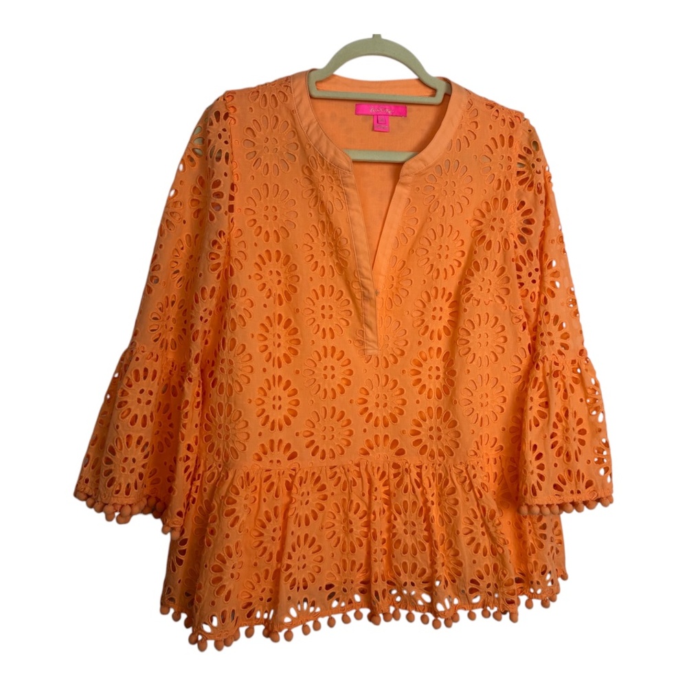 Lily Pulitzer Shayly Eyelet blouse, size medium in coral neon